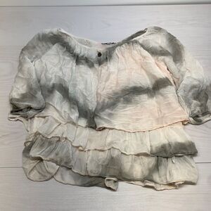 TEMPO Paris Top M Viscose Blouse Overlay Layered Tiered Ruffle